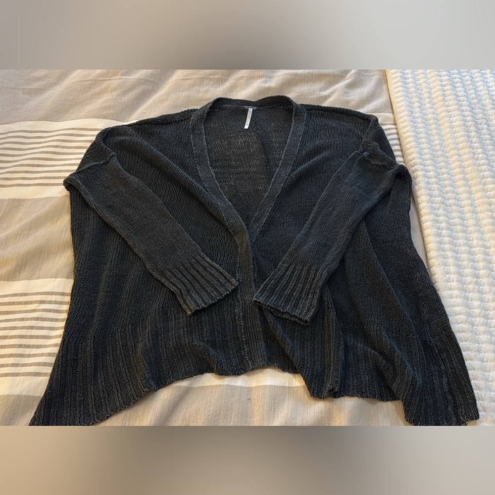 Free People Charcoal Open-Front Cardigan